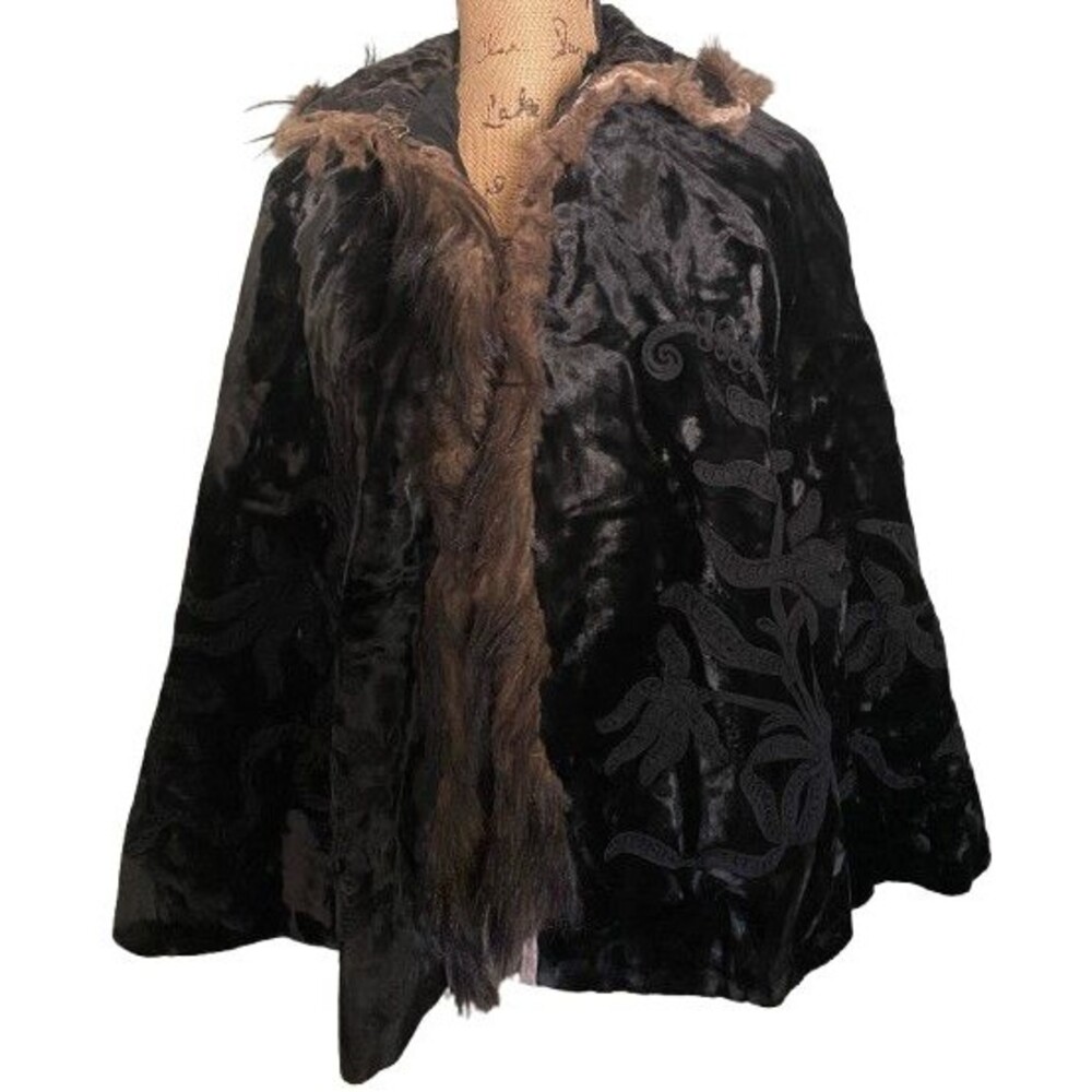 Victorian Antique 1800's Black Velvet Detailed Dress Cape Wrap Edwardian Shawl